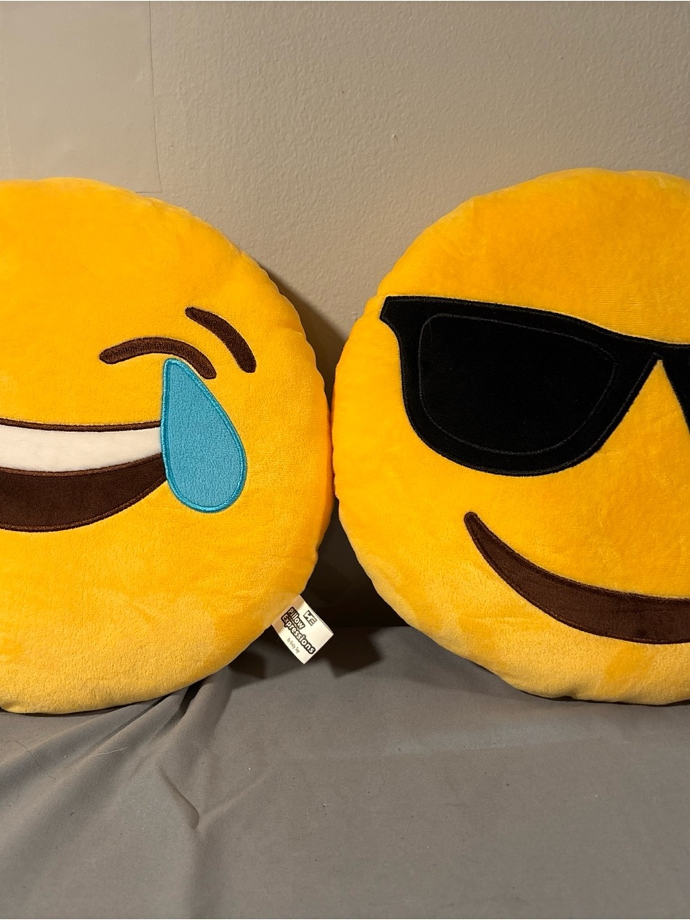 Expressions Yellow Emoji Plush Accent Pillow Pair - Laughing Tear & Sunglasses
